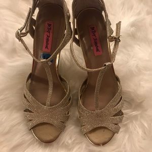 Betsey Johnson T-Strap Gold Sparkly Heels
